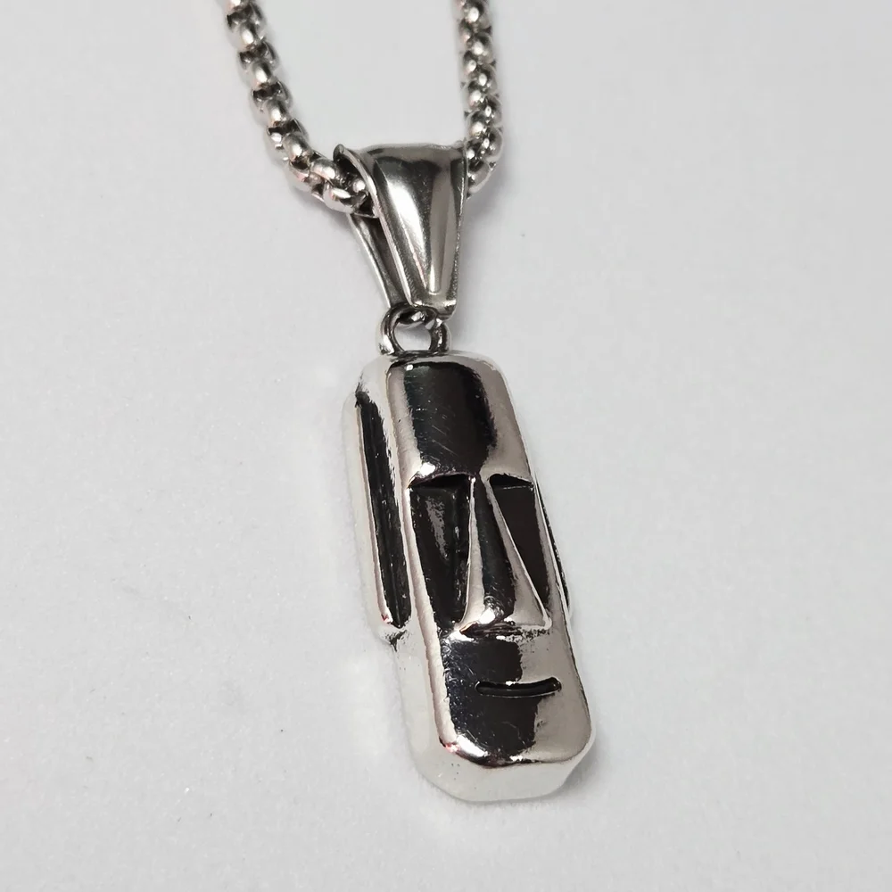 Moai Statue Necklace 316L Stainless Steel Easter Island Tiki Tribal Mens Pendant